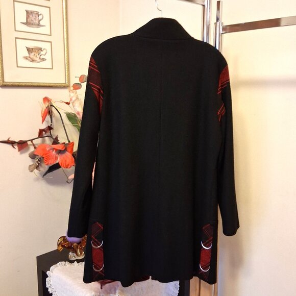 NWT Simon Chang Women's Black Wool Blend Lined Jacket Pea Coat Warm Outerwear L - Picture 11 of 13